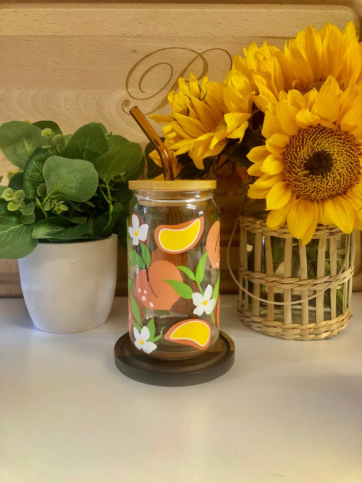 Tasse en verre à pêche, tasse à fruits, tasse d'été, tasse à café de printemps pour la vente par MommyandMarie