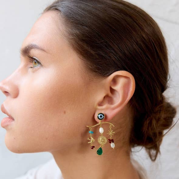 HoopLa - Wholesale Dangle Earrings - Let Your Sun Shine Evil Eye Charm Chandelier Earring 14K1