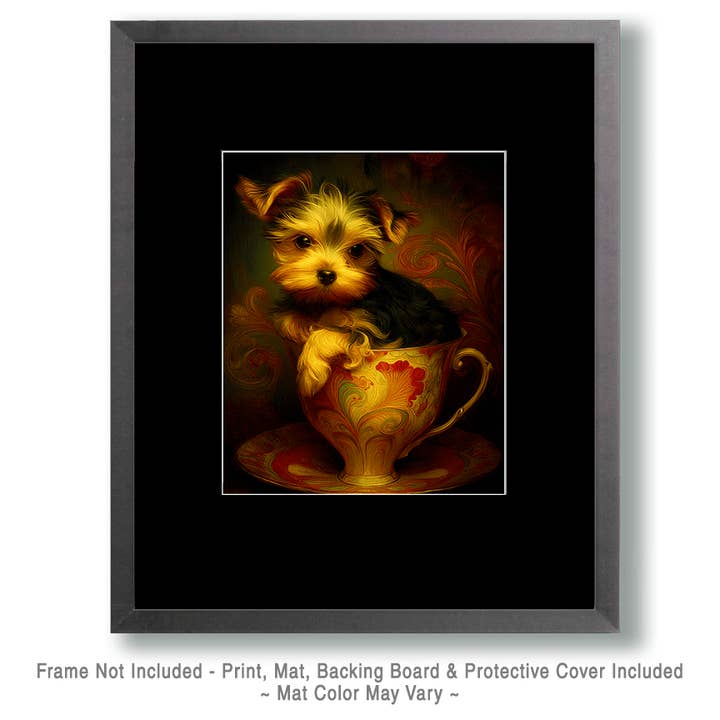 Mowbi - Wholesale Art Print - Cute Yorkshire Terrier Puppy - Pup in a Cup - Art Print - 8"x10" Artwork1