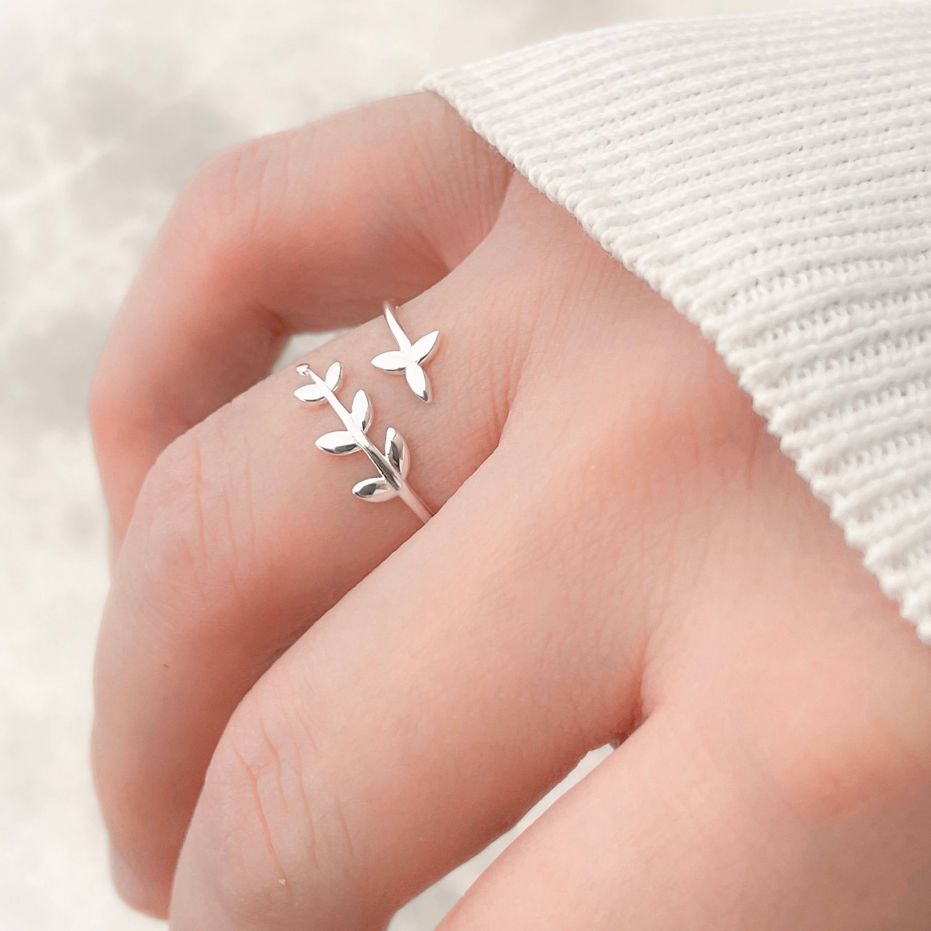 Blueyejewelry - Wholesale Band/Stacked Ring - Olive Leaf Ring - Sterling Silver Olive Branch Wrap Ring 1