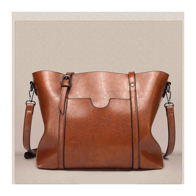 Brown Fashion One-Shoulder Crossbody Oil Leather Handbag for wholesale on Faire2