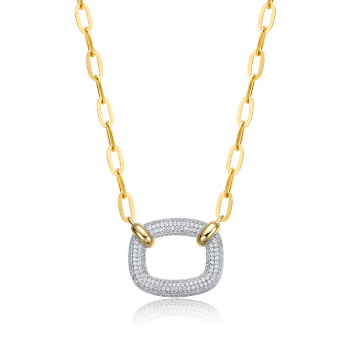 14K Yellow GP Clear Cubic Zirconia Square Pendant Necklace for wholesale by Rachel Glauber