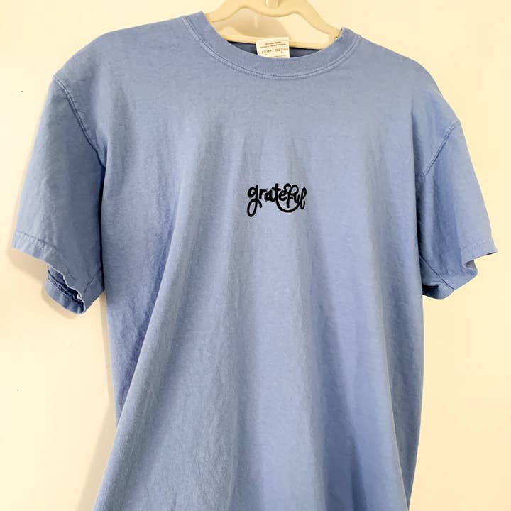 grateful t-shirt: washed denim for wholesale by madi&mdsn