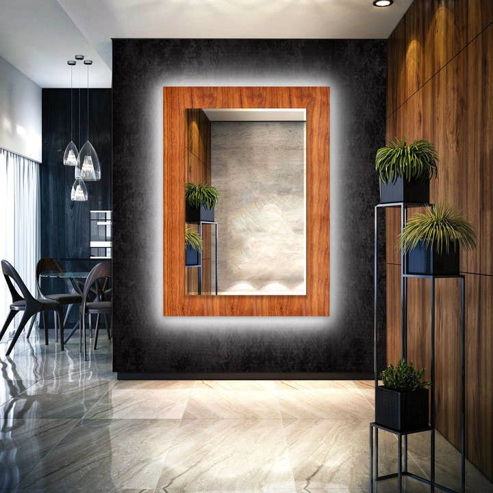 Wood Pattern Tempered Glass Wall Mirror for wholesale by MyPhotostation