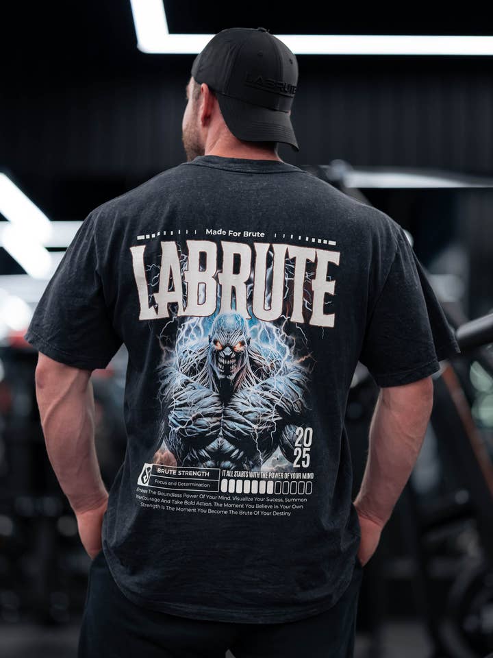 Oversized Vintage Mineral Wash T-shirt "Power Within" for wholesale by Labrute