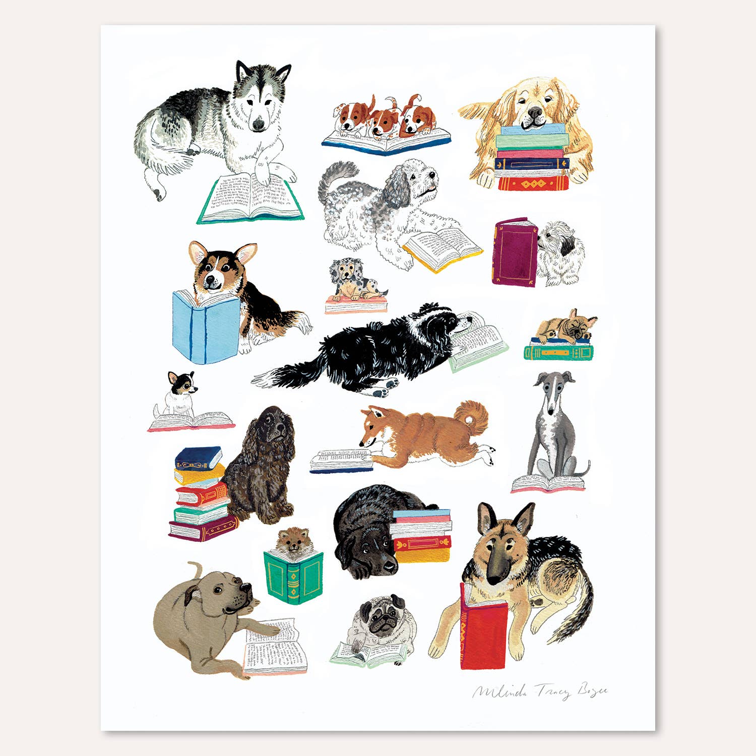 Party Mouse Studio - Wholesale Art Print - Books & Dogs Print1