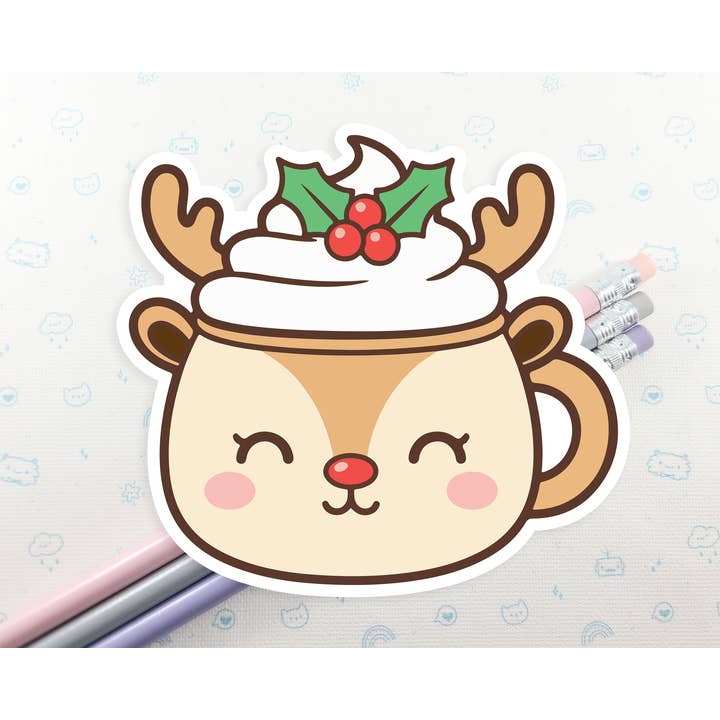 Autocollant de tasse de cacao renne pour la vente par FunUsual Suspects