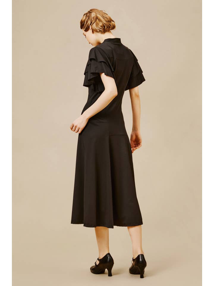 BABEYOND - Wholesale Dress - Women's - Vintage Tie Neck Midi Ruffle Dress5