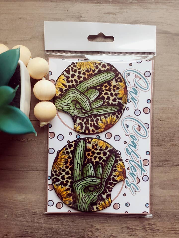 Cactus Rock Hand Car Coasters for wholesale by Trippin Designs