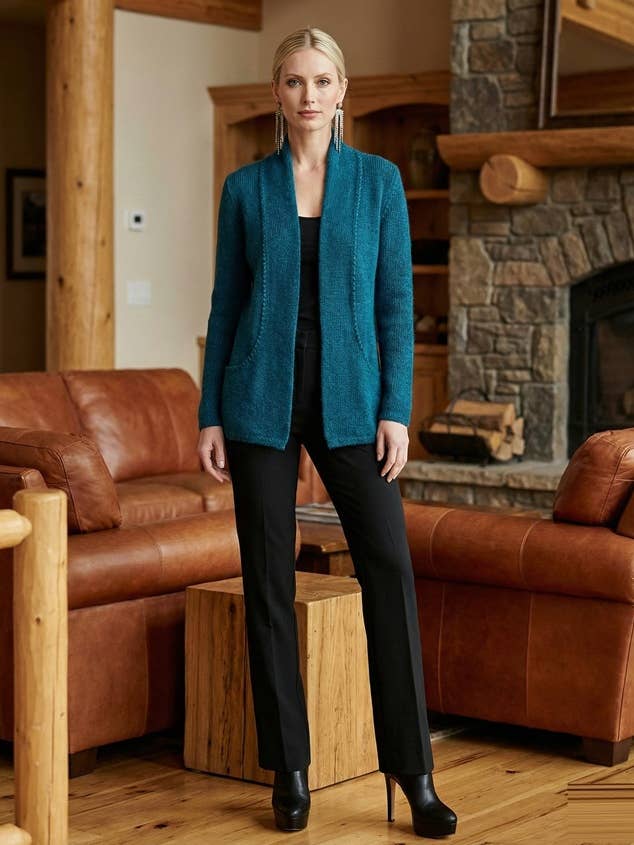 SW-540 Artisan Alpaca Open-Front Cardigan with Hand-Crochet for wholesale by PERUVIAN PERFECTION