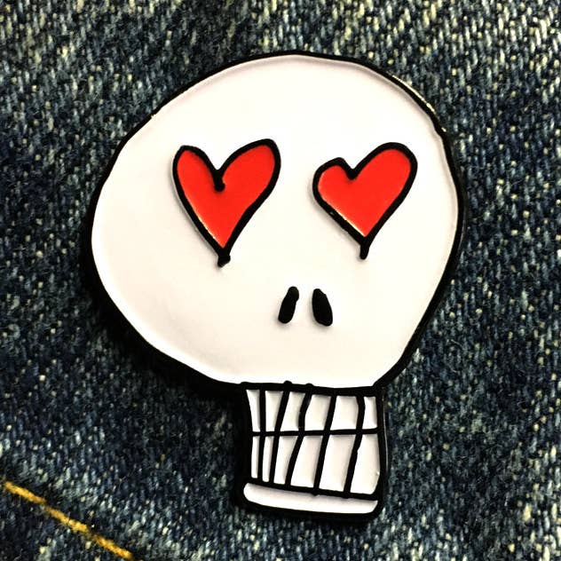 Heart Eyes Skull Enamel Pin for wholesale by Georgia Made This