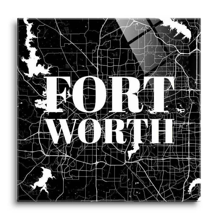 Minimalistic B&W Texas Fort Worth Ma|12x12 Glass Plaque for wholesale by Love Local