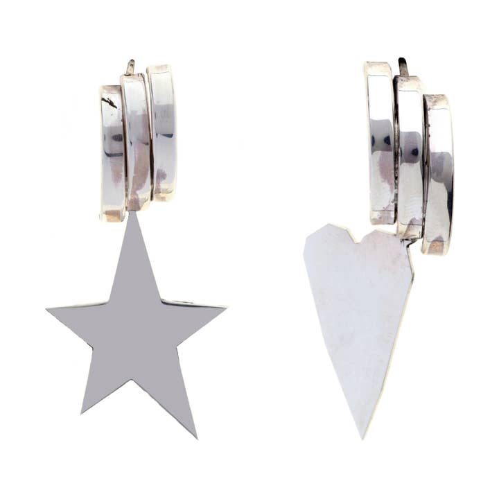 BRINCOS MELHORES ESTRELAS EM RÓDIO BANHADO A PRATA, FEITOS À MÃO por atacado de PNG68