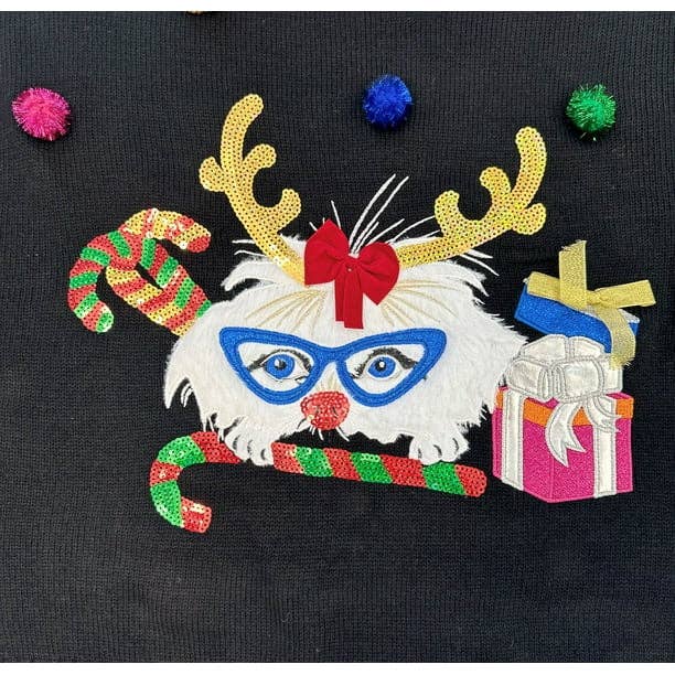 Black ABW37-A Women's Festive Kitty Ugly Christmas Sweater for wholesale on Faire5