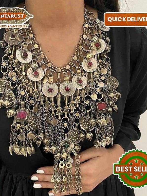 Vintage afghanske halskæde forskønnet med fisk motiver for engroshandel hos vintarust