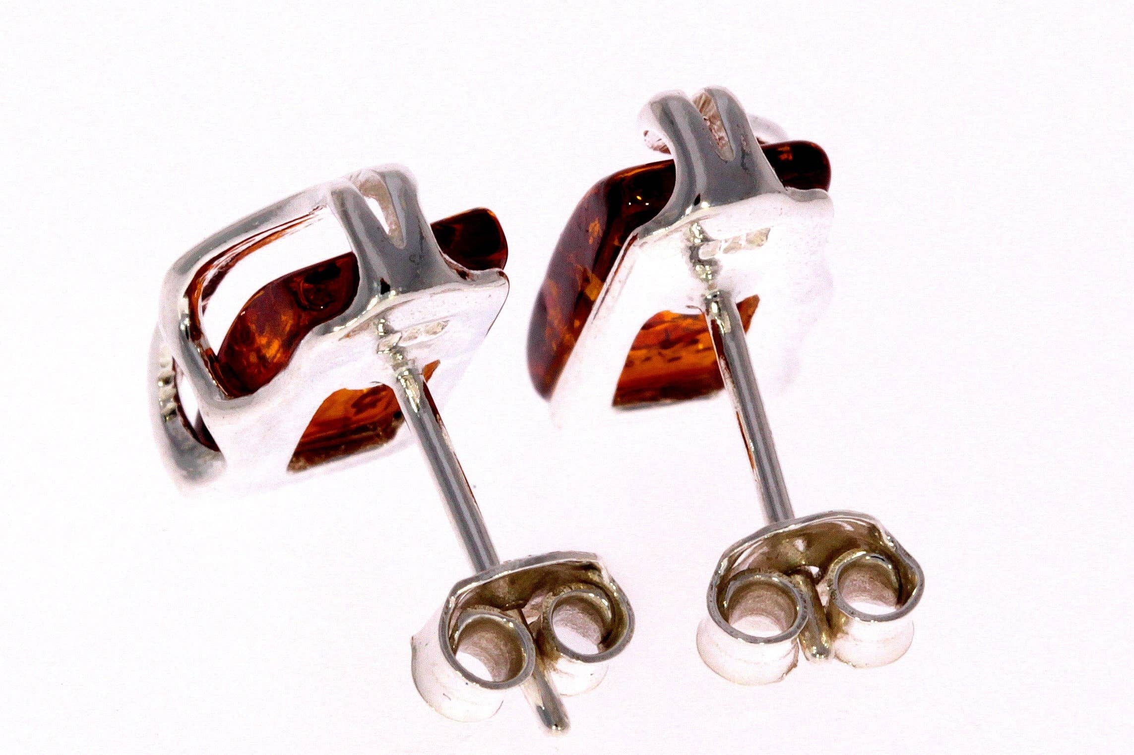 SilverAmber Jewellery - Wholesale Stud/Post Earrings - 925 Sterling Silver & Baltic Amber Modern Studs Earrings - GL0052