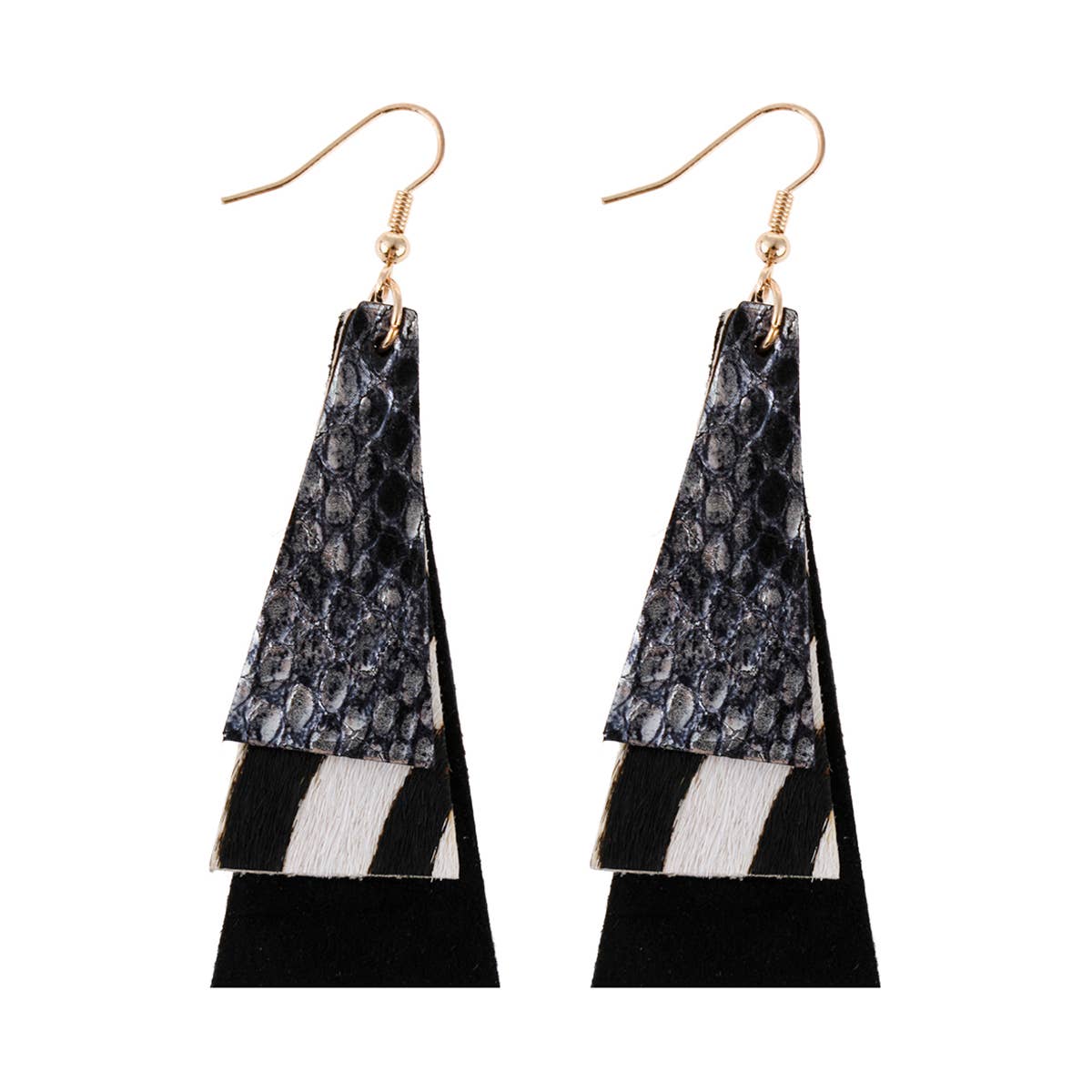 MYS Wholesale Inc - Wholesale Dangle Earrings - Animal Print Layered Leather Trapezoid Hook Earrings9