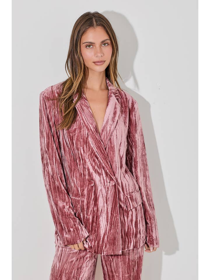 Baevely by Wellmade USA - Wholesale Blazer - Women's - PLEATED VELVET BLAZER