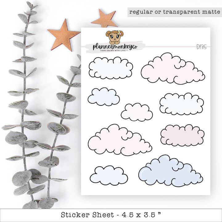 Autocollants Gribouillis de Notes Nuage Pastel Mignon pour la vente par Plannermonkeyco