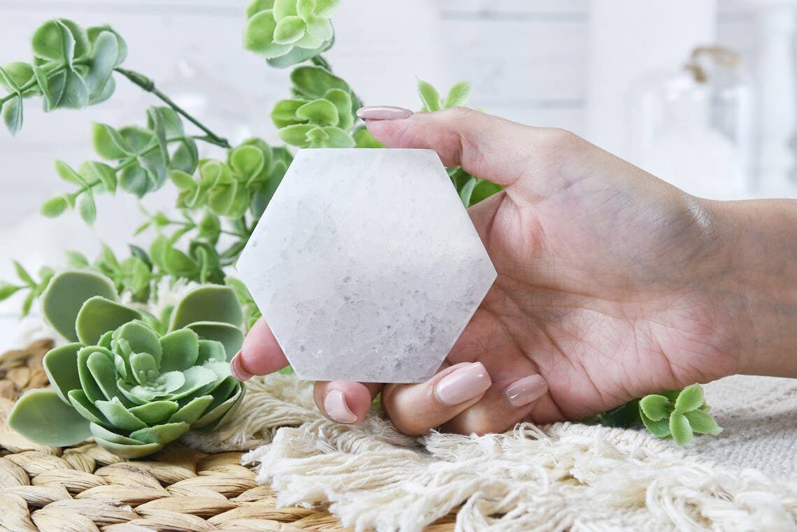 Yellow Tree Company - Wholesale Crystal Charging Plate - Hexagon Selenite Charging Plate Selenite Slab 3 inch