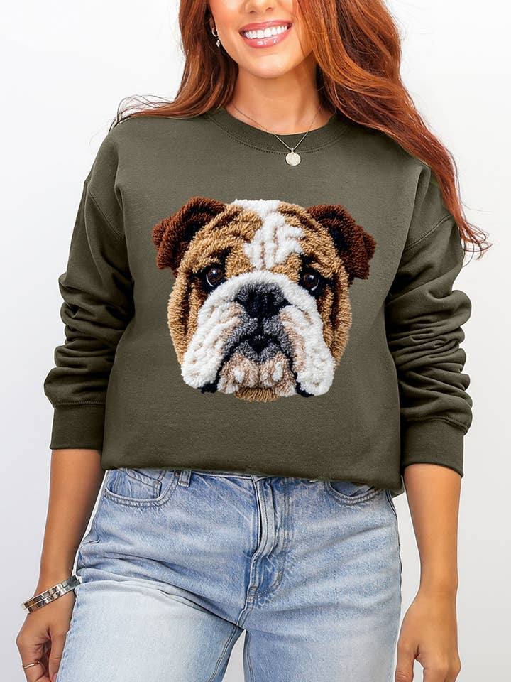Faux Yarn English Bulldog Ecosmart Crewneck Sweatshirt for wholesale by Wholesale Accessory Market