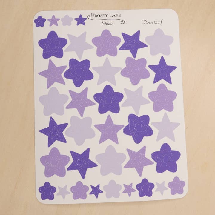 Deco012.f.Purple Star Outline Sticker Sheet for wholesale by Frosty Lane Studio LLC