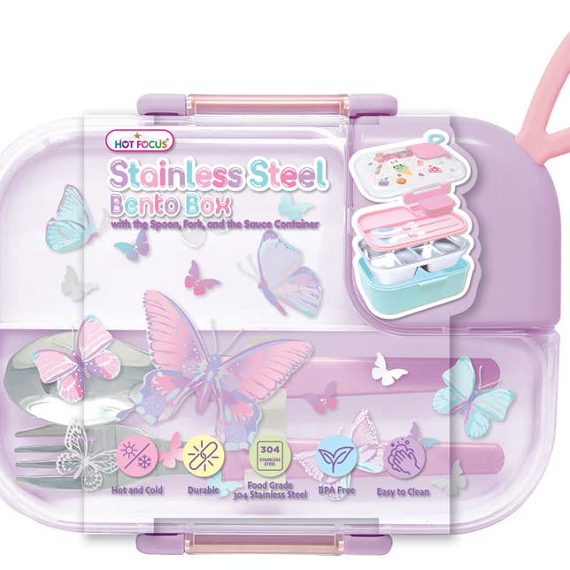 Hot Focus, Inc. - Wholesale Lunch Bag/Box - Kids - Stainless Steel Bento Box, Tie Dye Butterfly