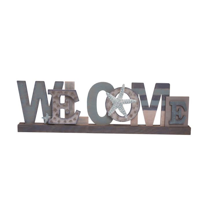 CLOSEOUT Wood Coastal Welcome Sign Spring Home for wholesale by Transpac