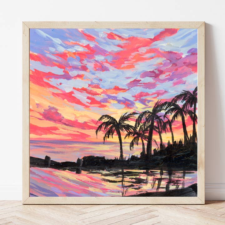 Impression artistique sur le coucher de soleil hawaïen pour la vente par EmilyKenneyArt