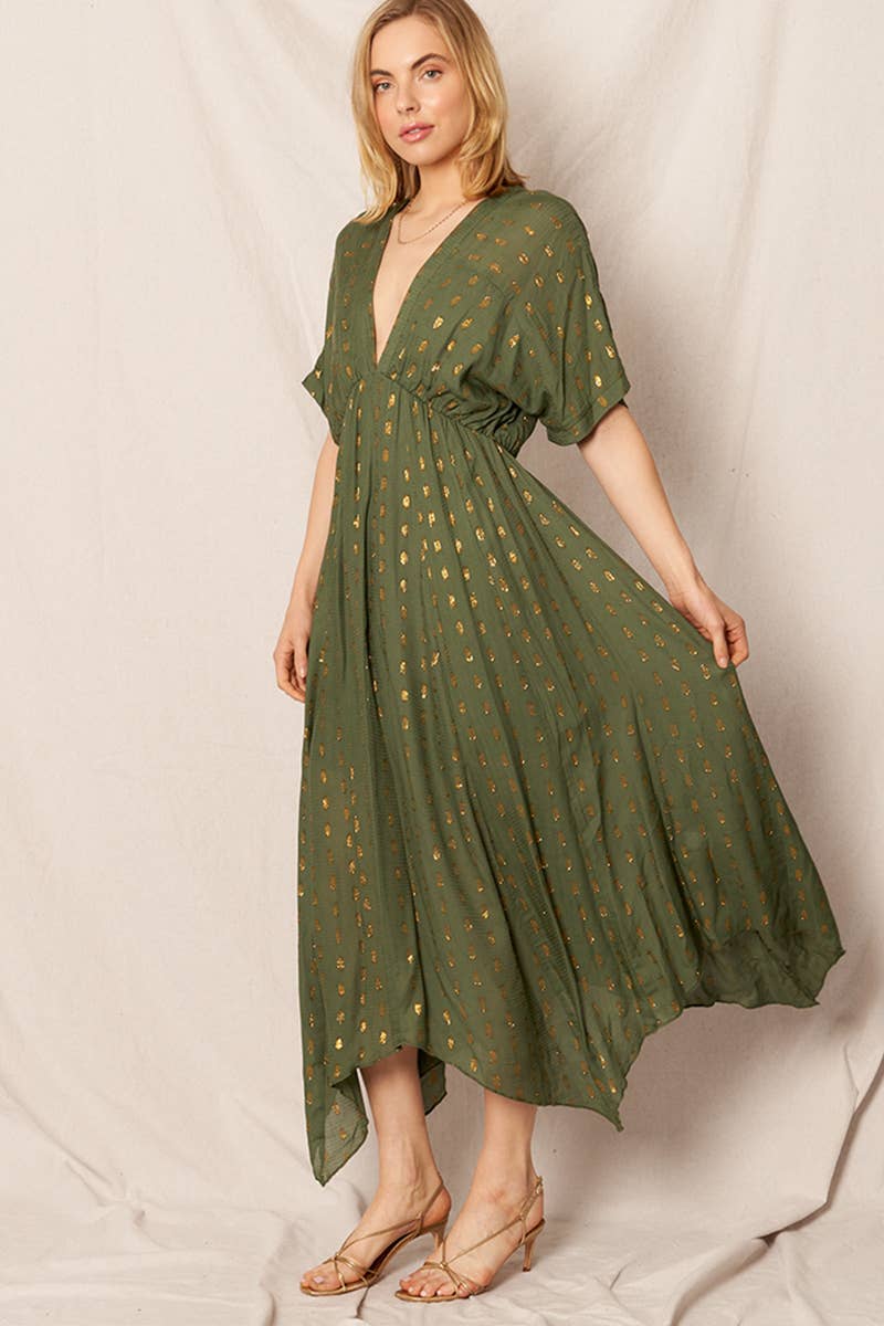 En Crème - Wholesale Dress - Women's - Kimono Sleeve Lurex Polka Dot Maxi Dress8