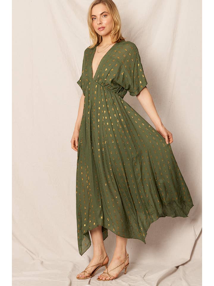 En Crème - Wholesale Dress - Women's - Kimono Sleeve Lurex Polka Dot Maxi Dress8