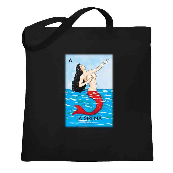 Pop Threads – wholesale Tote bag – Women's – La Sirena Mermaid Loteria Card Mexican Bingo Tote Bag