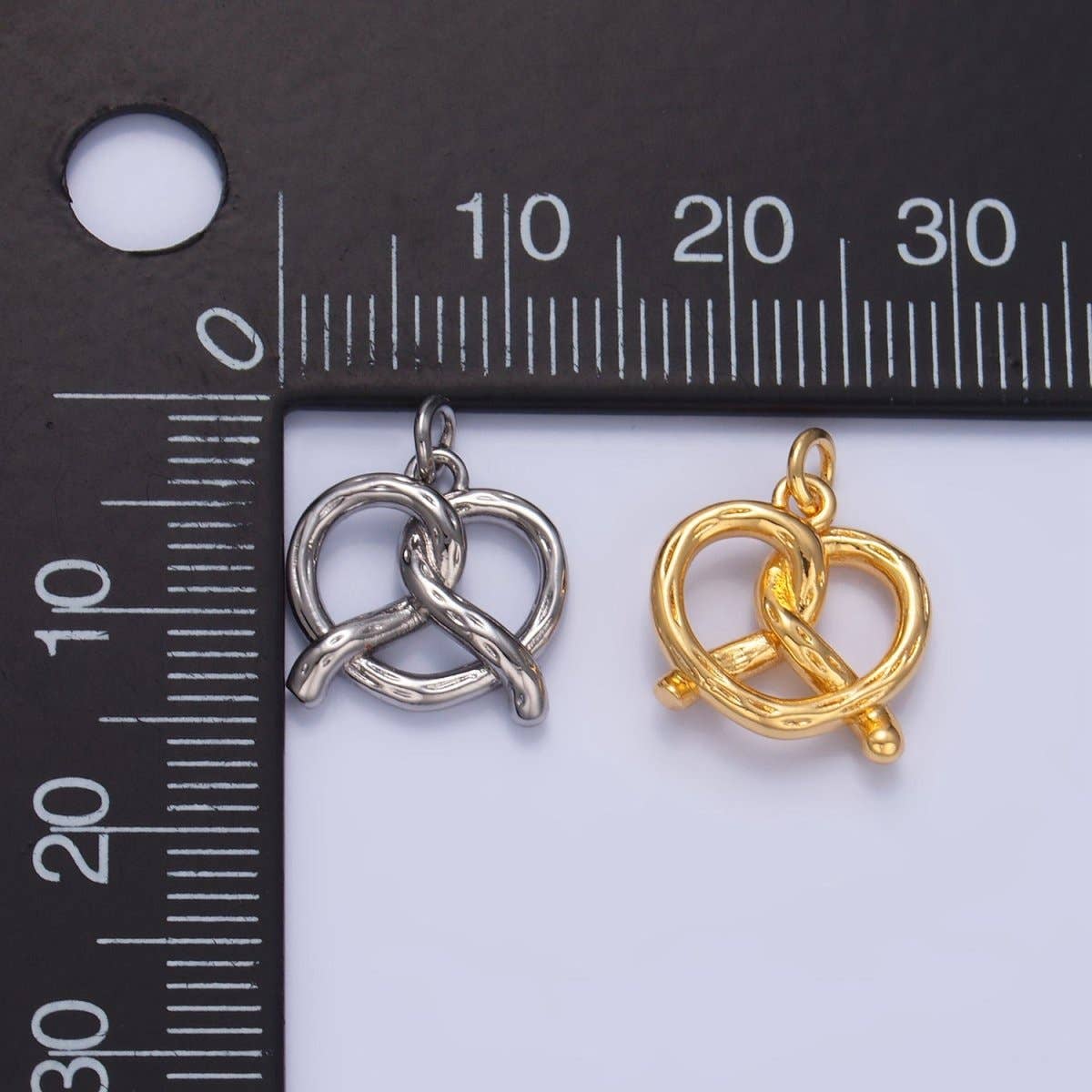 Aim Eternal - Wholesale Individual Charm/Pendant - 24K Gold Filled Mini Pretzel Pastry 3D Minimalist Charm in Gold & Silver | W1054