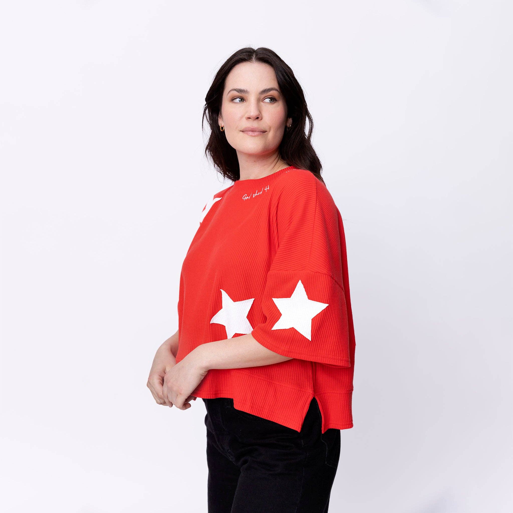 Love in Faith - Wholesale Knit Top - Women's - God Shed His Grace Waffle Knit Boxy Tee9