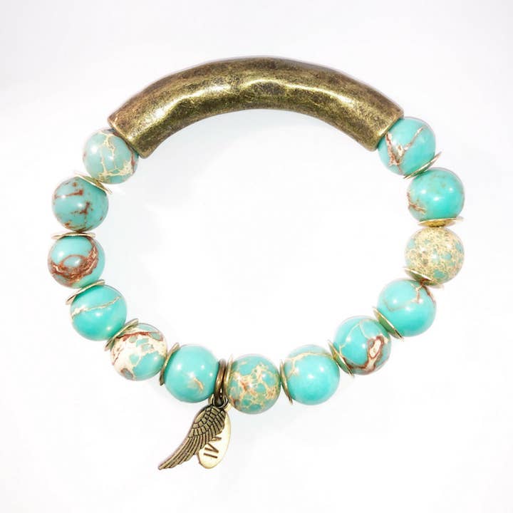 Jaspe turquoise mat avec barre en bronze 10 mm pour la vente par omibeads