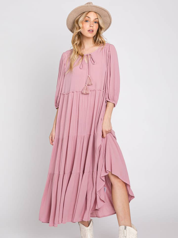 Puff Sleeve Midi Dress 3107D-1 for wholesale by ELLEBORN