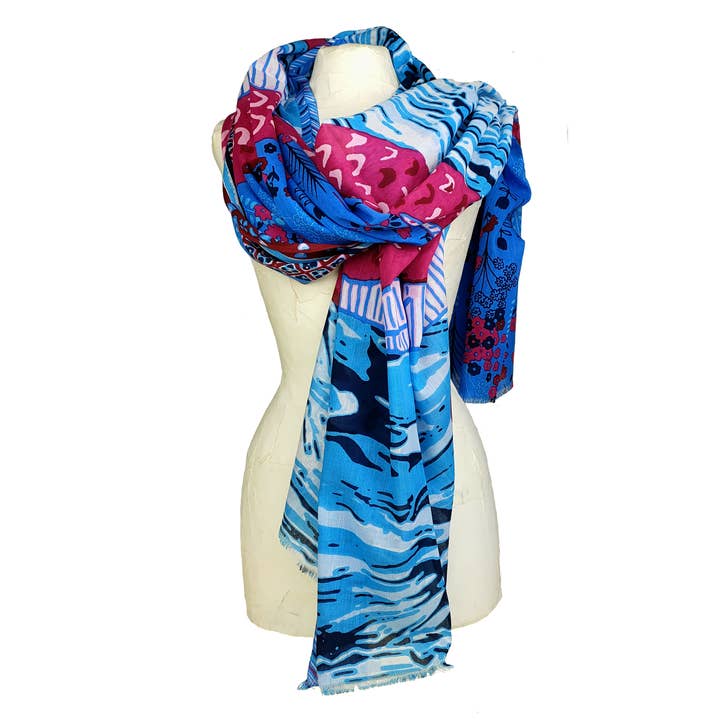 Supplement D'AM - Wholesale Scarf - Women's - Crocodile, flowers, and pastel water patterned cotton pareo stole