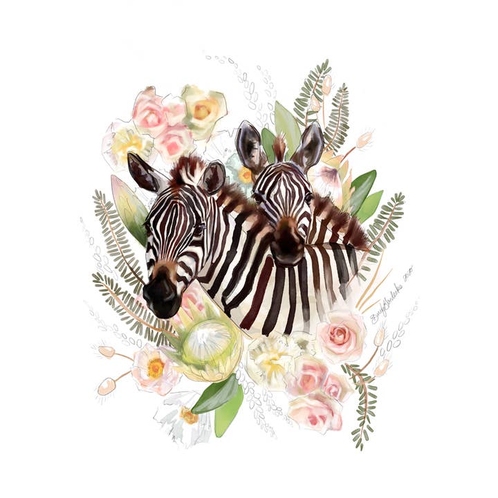 Amigos de Zebra | Imprimir para venta al por mayor de Whimsical Art by Darcy Goedecke