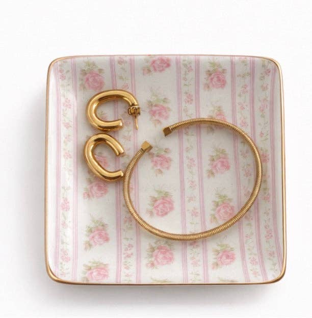 Beauty Stash - Wholesale Jewelry Dish - Ceramic Jewelry Trinket Tray with Gold Rim – 4” Square Catchall Dish7