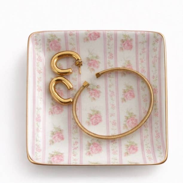 Beauty Stash - Wholesale Jewelry Dish - Ceramic Jewelry Trinket Tray with Gold Rim – 4” Square Catchall Dish7