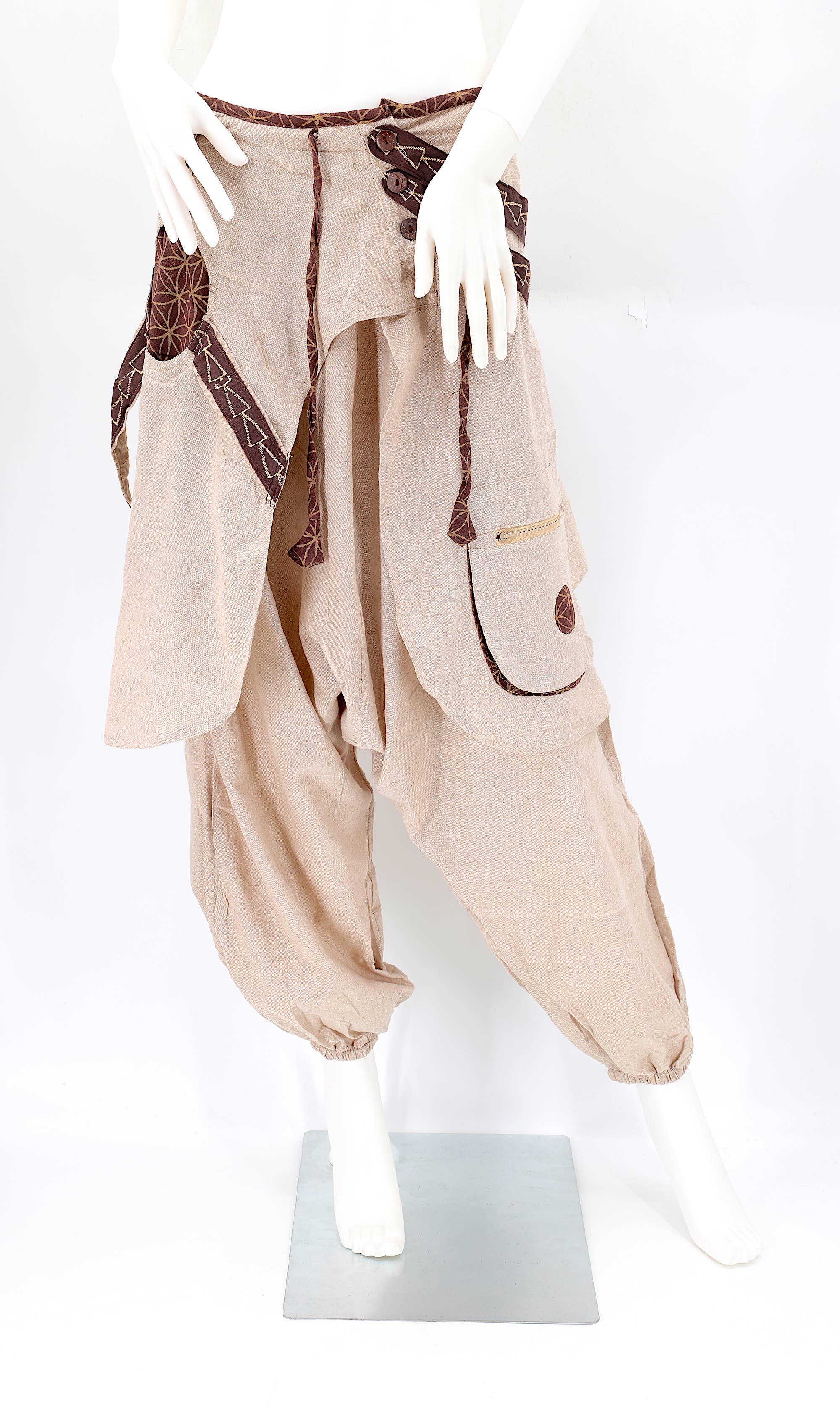 Himalaya Handmade – wholesale Byxor - Dam – Handgjorda bohemiska hippie haremsbyxor i bomull med blekt färgmönster Flower of Life0