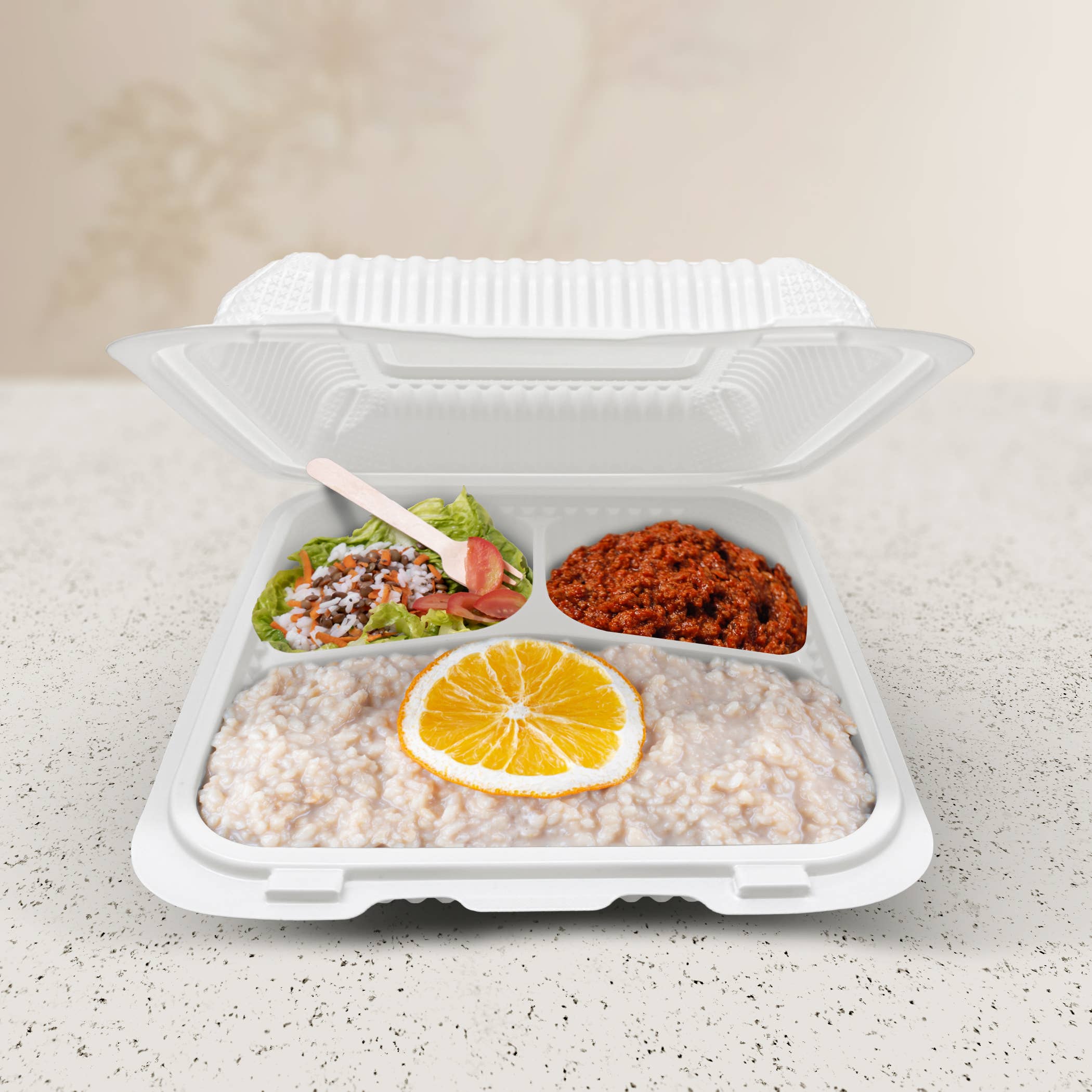 Three Leaf Products - Vente Boîtes de conservation - Trois Feuilles 9" X 9" 3 Compartiments Boîte à Charnière MFPP, 150 unités.2