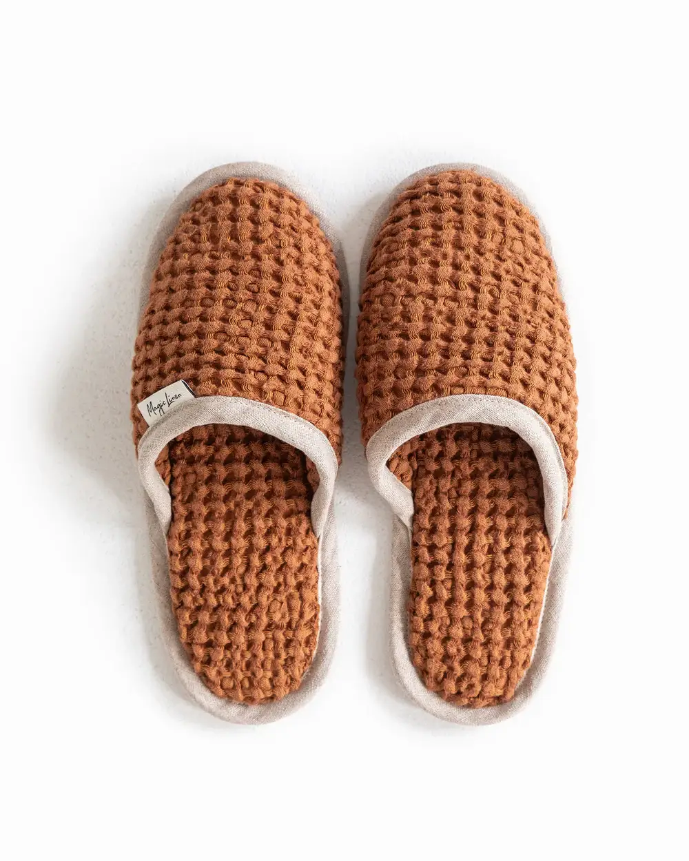 MagicLinen (We handle U.S. import procedures for you) - Wholesale Slippers - Unisex - Waffle Linen Slippers in Cinnamon (Unisex)2