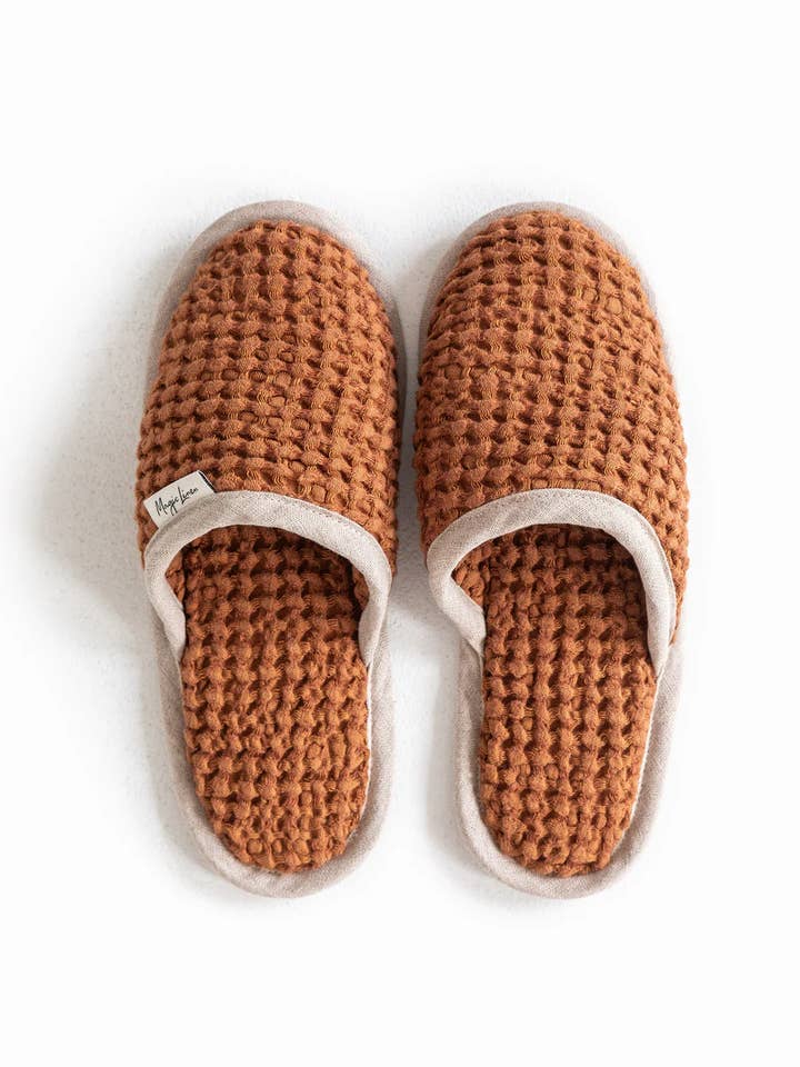MagicLinen (We handle U.S. import procedures for you) - Wholesale Slippers - Unisex - Waffle Linen Slippers in Cinnamon (Unisex)2
