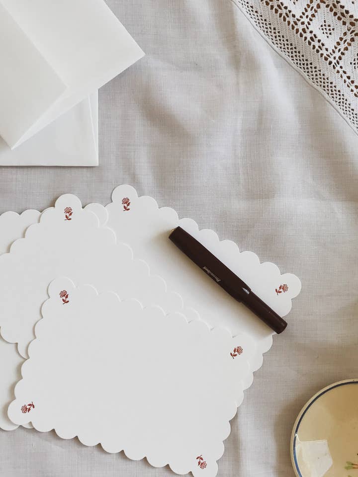 Letterpress Flat Note - Ruby Floral Motif for wholesale by Annie Brougham Paper Goods.