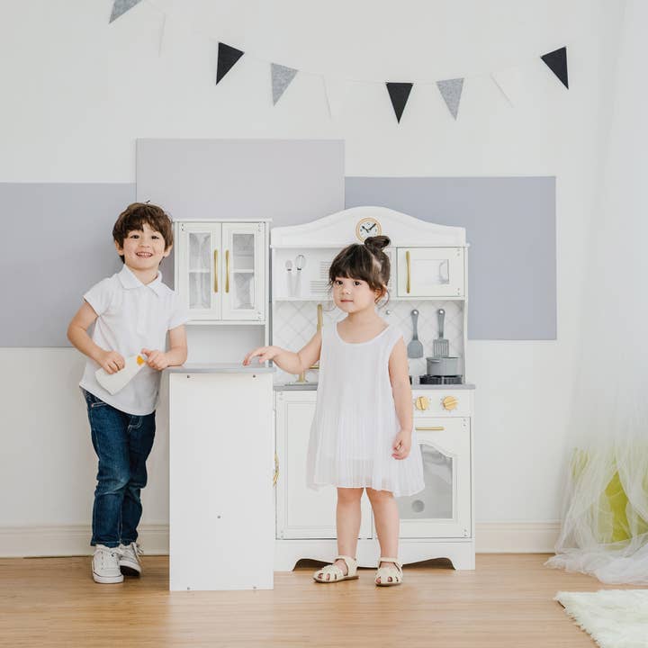 Little Chef Upper East Retro Play Kitchen - White / Gold for wholesale on Faire