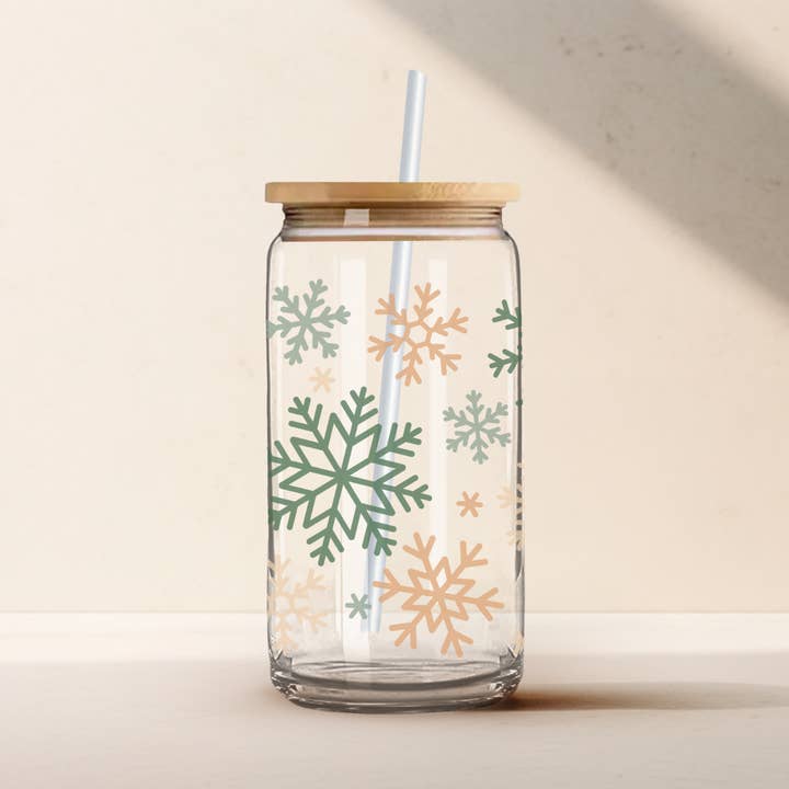 The Inspiration Haven - Wholesale Drinking Glass/Cup - 16 Oz Glass Can- Winter Snowflake Cup, Gifts for Her5