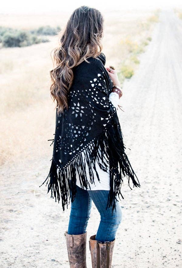 Hipster Row - Wholesale Poncho - Women's - Suede Fringe Poncho15