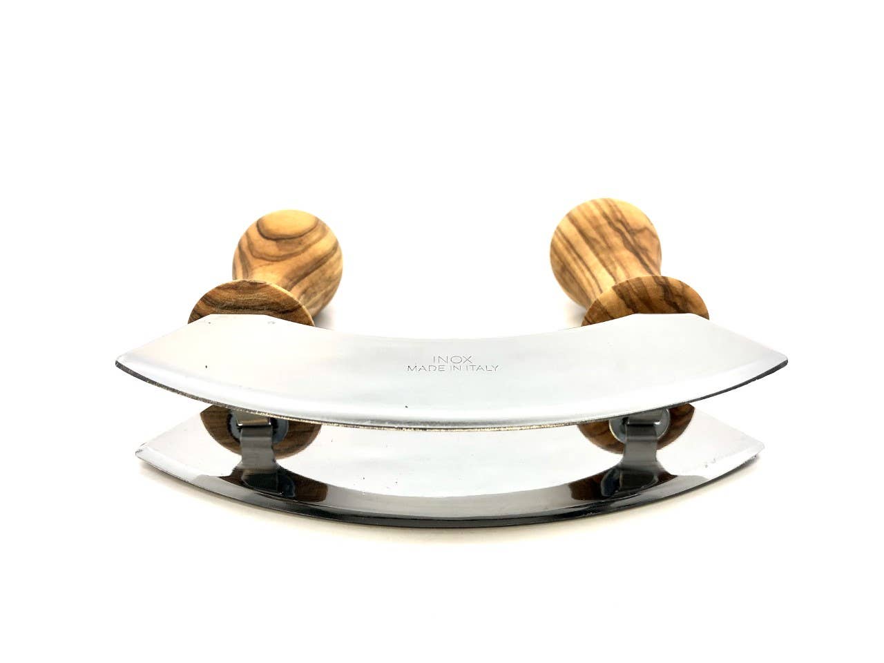 olivenholz-erleben - Wholesale Kitchen Tool/Gadget - Olive wood mezzaluna, double stainless steel blade2