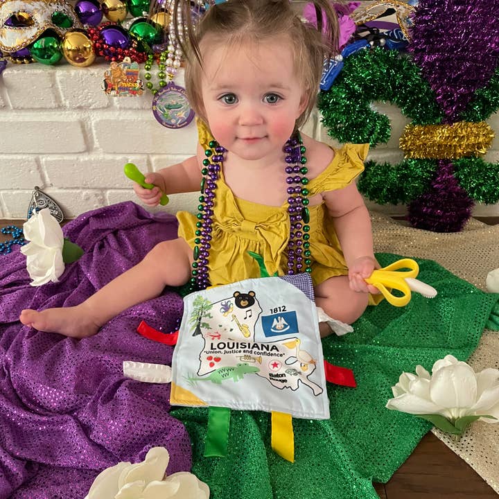 Baby Jack and Company - Wholesale Crinkle Tag Toy - Baby - Louisiana State Baby Learning Crinkle Tag Square 8"x 8" Toy